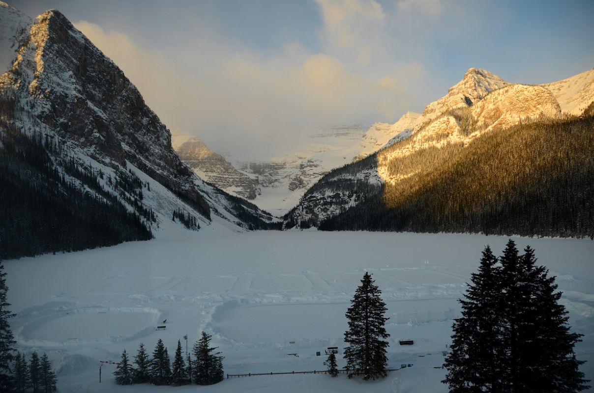 09 Sunrise On Mount Victoria, Mount Whyte, Big Beehive and Frozen Lake Louise From Chateau Lake Louise